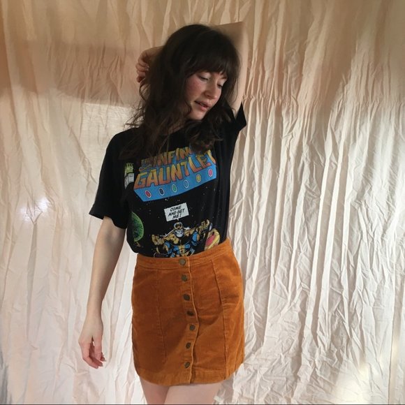 Forever 21 Burnt Orange Corduroy Button Down High Waisted Mini Skirt Size Small - Picture 3 of 9